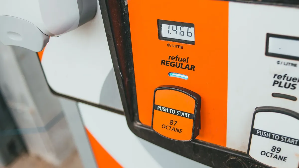 Pay-at-pump gas station in Canada showing cents per litre, where the credit cards Costco accepts are Mastercard only